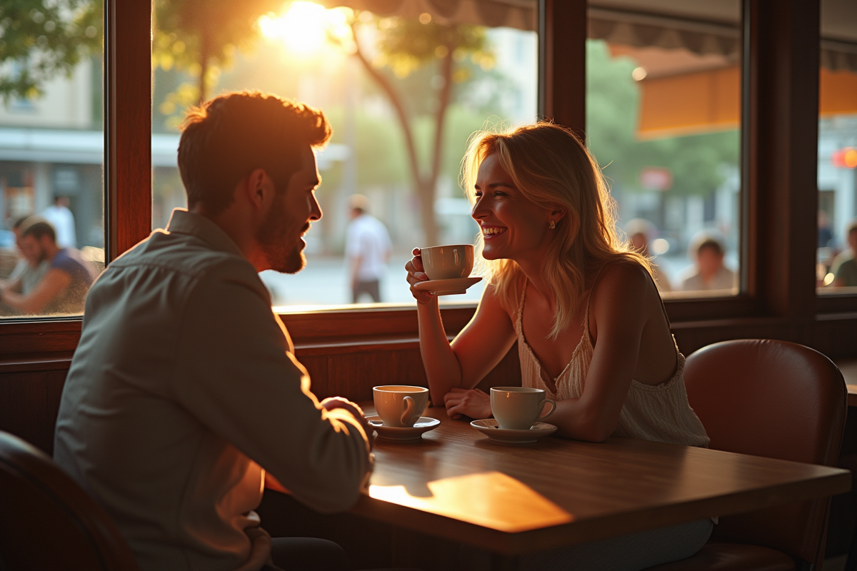 Célébrité décontractée buvant un café avec un ami
