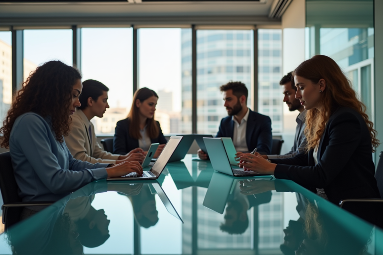 Groupe de professionnels collaborant autour d'une table moderne