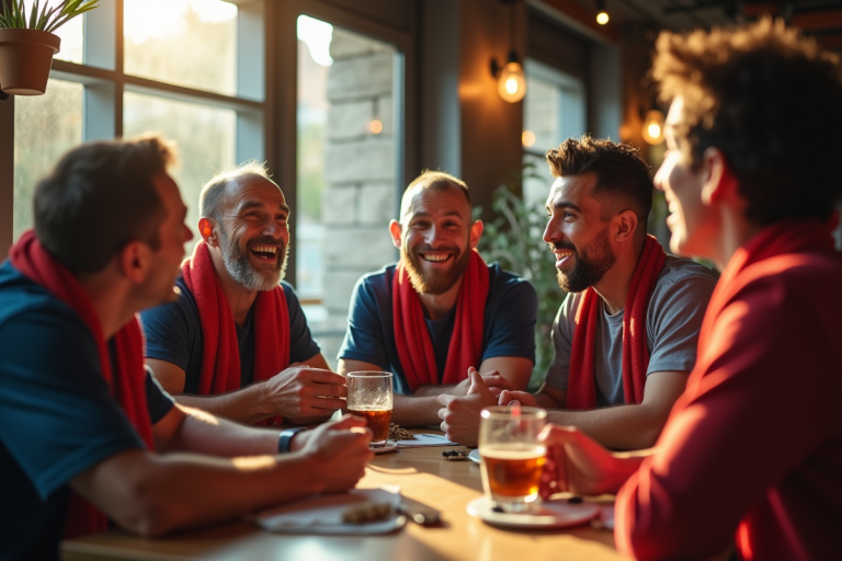 Fans de football passionnes dans un café convivial