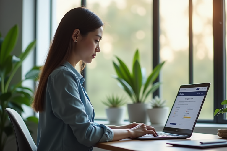 Jeune femme professionnelle travaillant sur un ordinateur dans un bureau lumineux