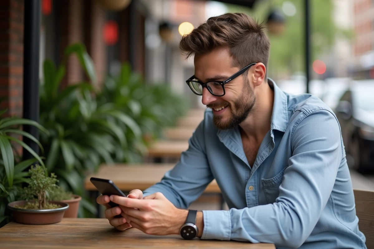 Homme lisant ses résultats de test de personnalité en extérieur