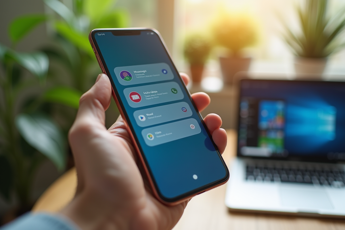 Zoom sur un smartphone avec icônes d
